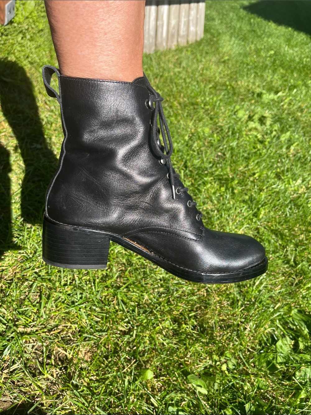 Madewell Black Lace-Up Leather Ankle Boots